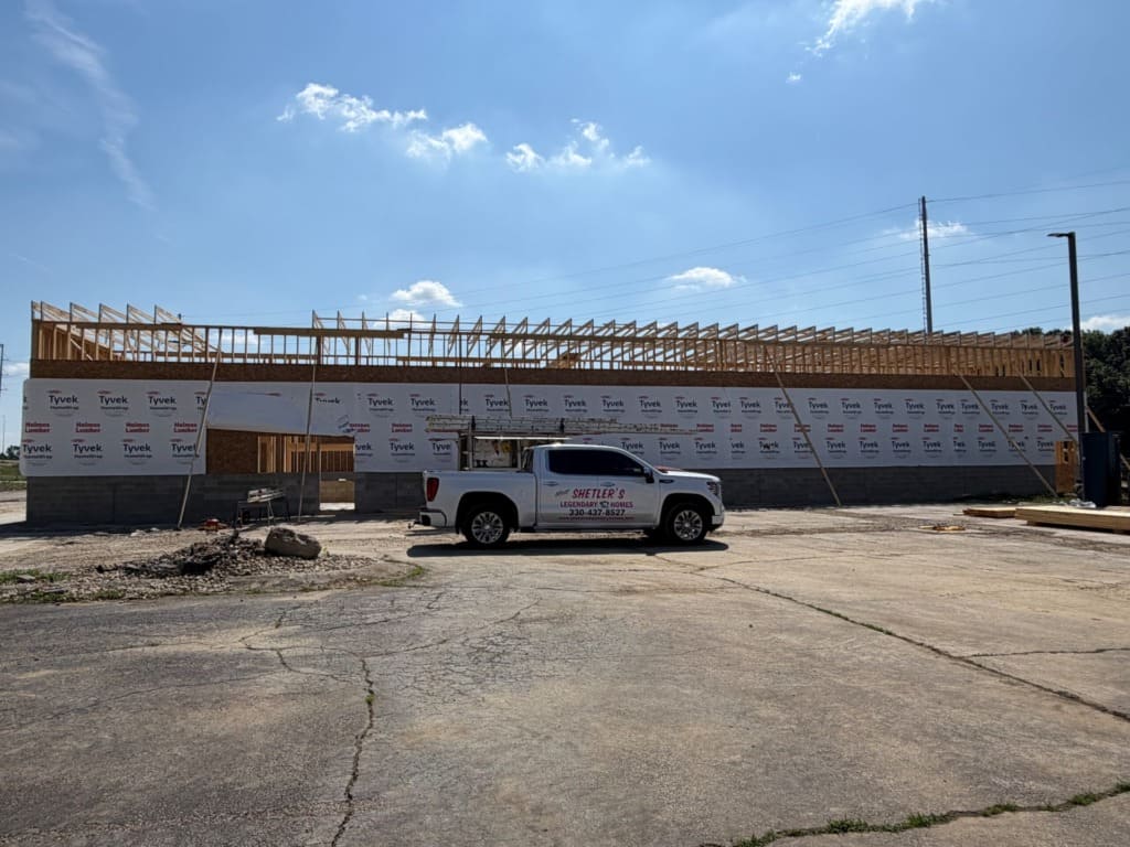 Commercial building during framing